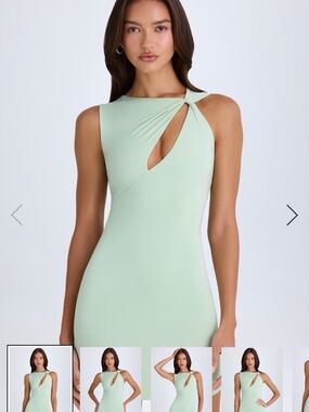 Oh Polly Parina One-Shoulder Twist Keyhole Bodycon Dress in Mint Green